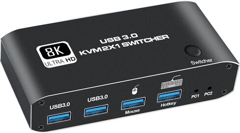 مفتاح KVM 2 شاشات 1 كمبيوتر، مفتاح NEWCARE 8K@60 هرتز HDMI KVM (داكن) in Kuwait