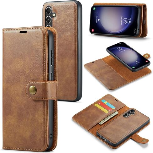 Asuwish Phone Case for Samsung Galaxy S23 FE 5G Wallet Magnetic Detachable Cell Cover with Tempered Glass Screen Protector Flip Card Holder Slot S 23 EF S23FE 23S Women Men Girls Purse Mobile Brown in Saudi Arabia