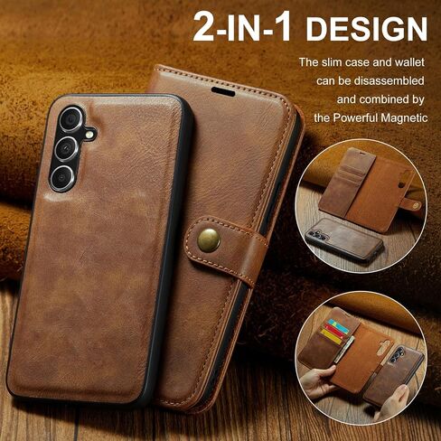 Asuwish Phone Case for Samsung Galaxy S23 FE 5G Wallet Magnetic Detachable Cell Cover with Tempered Glass Screen Protector Flip Card Holder Slot S 23 EF S23FE 23S Women Men Girls Purse Mobile Brown in Saudi Arabia