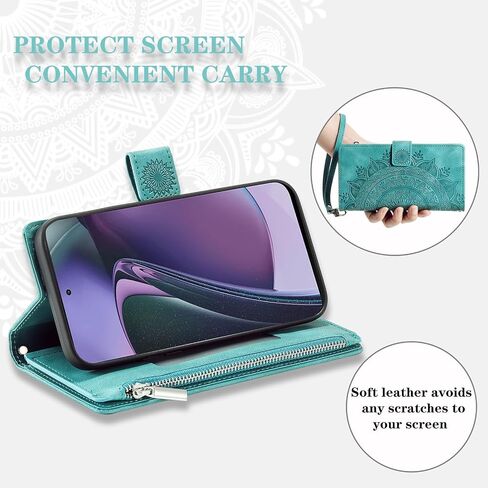 Phone Case for Motorola Moto G Stylus 5G 2023 Wallet Cover with Screen Protector and Wrist Strap Mandala Flower Flip Zipper Credit Card Holder Slot Stand Cell GStylus G5 XT2317DL Women Men Green in Kuwait