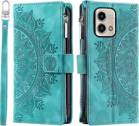 Phone Case for Motorola Moto G Stylus 5G 2023 Wallet Cover with Screen Protector and Wrist Strap Mandala Flower Flip Zipper Credit Card Holder Slot Stand Cell GStylus G5 XT2317DL Women Men Green in Kuwait