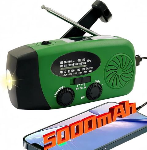 5000mAh Eemergency Radio, NOAA Weather Radio, Portable FM AM Solar Hand Crank Radio with SOS Alarm, Earphone Jack, LED Flashlights Survial Phone Charger for Camping Hiking in Saudi Arabia