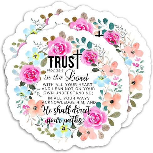 (3PCS) Trust in The Lord with All Your Heart Proverbs 3:5-6 Sticker Christian Faith Sticker, Religious Sticker, Waterproof Vinyl Decal for Books Laptops Tumblers Water Bottles and More, Size 3" x 3" in Kuwait