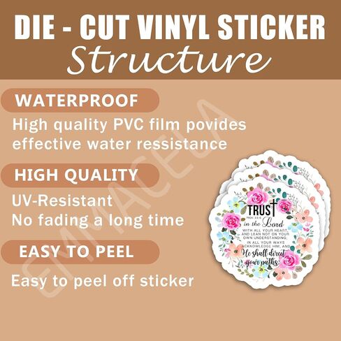 (3PCS) Trust in The Lord with All Your Heart Proverbs 3:5-6 Sticker Christian Faith Sticker, Religious Sticker, Waterproof Vinyl Decal for Books Laptops Tumblers Water Bottles and More, Size 3" x 3" in Kuwait