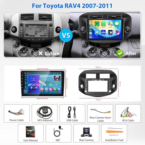 2G 64G for Toyota RAV4 2007-2011 Android Car Stereo Radio CarPlay Android Auto, Rimoody 9 Inch Touch Screen Support Mirror Link Bluetooth FM/RDS GPS WiFi SWC Backup Camera in Saudi Arabia