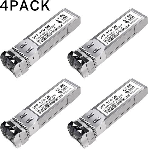 وحدة 4Pack 10G SFP+ LC، جهاز إرسال واستقبال إيثرنت متعدد الأوضاع 10GBase-SR، 850nm MMF يصل إلى 400 متر - متوافق مع Cisco، Meraki، Ubiquiti، Mikrotik، Netgear، HPE، TP-Link، Aruba والمزيد in Saudi Arabia