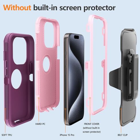 حافظة لهاتف Apple iPhone 15 Pro مع مشبك حزام ومسند، حافظة متينة متعددة الطبقات لحماية الجسم بالكامل مع حزام حزام لهاتف Apple iPhone 15 Pro 6.1 بوصة 2023 (أزرق داكن + أزرق) in Kuwait