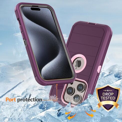 حافظة لهاتف Apple iPhone 15 Pro مع مشبك حزام ومسند، حافظة متينة متعددة الطبقات لحماية الجسم بالكامل مع حزام حزام لهاتف Apple iPhone 15 Pro 6.1 بوصة 2023 (أزرق داكن + أزرق) in Kuwait