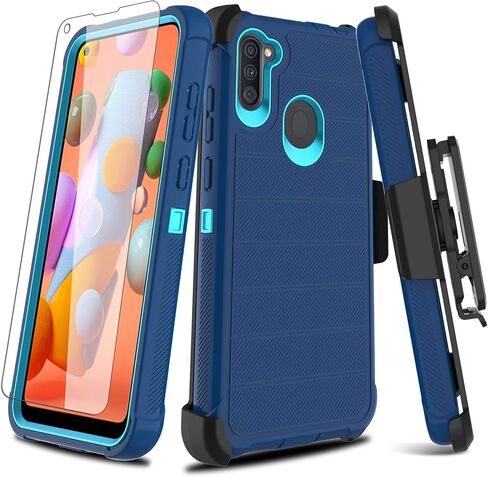 for Galaxy A11 Case with Soft TPU Screen Protector, [Holster Series] Full Body Heavy Duty Armor Protective Phone Cover with Kickstand Belt Clip Case for Samsung Galaxy A11 (Navy) in Saudi Arabia