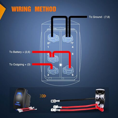 Nilight Windshield Wiper Rocker Switch Led Light Bar Switch 8Pin Laser （ON) On Off DPDT switches 20A/12V 10A/24V Switch Blue with Jumper Wires Set for Cars Trucks RVs,2 Years Warranty in Saudi Arabia