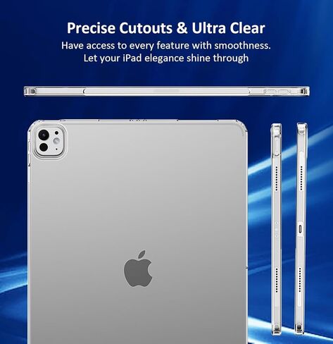 حافظة T Tersely الشفافة لجهاز iPad Pro مقاس 11 بوصة M4 (2024، الجيل الخامس)، غطاء ممتص للصدمات من مادة TPU مقاوم للصدمات Air Hybrid رفيع مناسب لجهاز Apple Pencil Pro/الشحن اللاسلكي الثاني in Kuwait