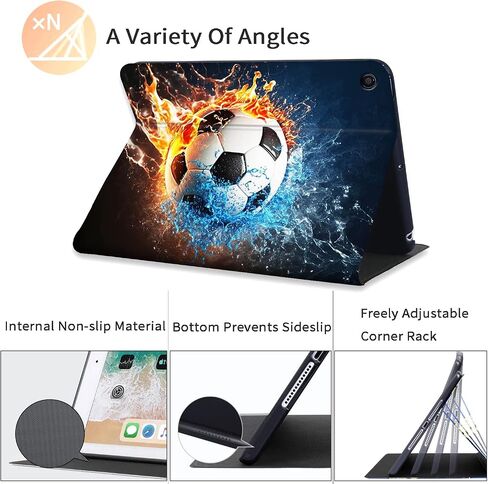 حافظة لجهاز iPad الجيل التاسع 2021، لجهاز iPad الجيل التاسع 2021/الجيل الثامن 2020/الجيل السابع 2019، غطاء حامل ذكي من جلد البولي يوريثان مع تنبيه/غفو تلقائي لجهاز Apple iPad 10.2 بوصة، كرة قدم in Kuwait
