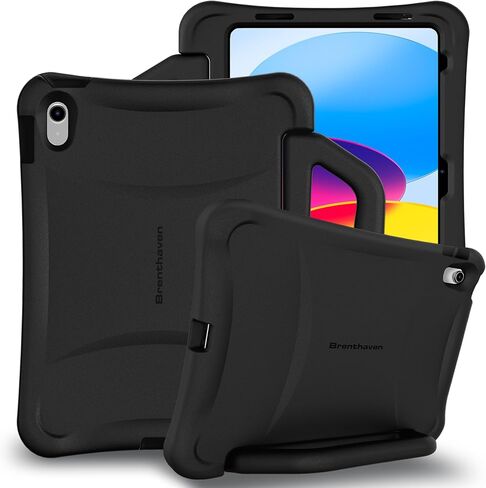 حافظة Brenthaven Bounce تناسب iPad الجيل العاشر 2022 (10.9 بوصة) غطاء واقٍ لحمل الأطفال - متين ونحيف وخفيف الوزن ومتوافق مع معرف اللمس الذي تم اختباره عند السقوط - أسود in Kuwait