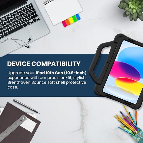 حافظة Brenthaven Bounce تناسب iPad الجيل العاشر 2022 (10.9 بوصة) غطاء واقٍ لحمل الأطفال - متين ونحيف وخفيف الوزن ومتوافق مع معرف اللمس الذي تم اختباره عند السقوط - أسود in Kuwait