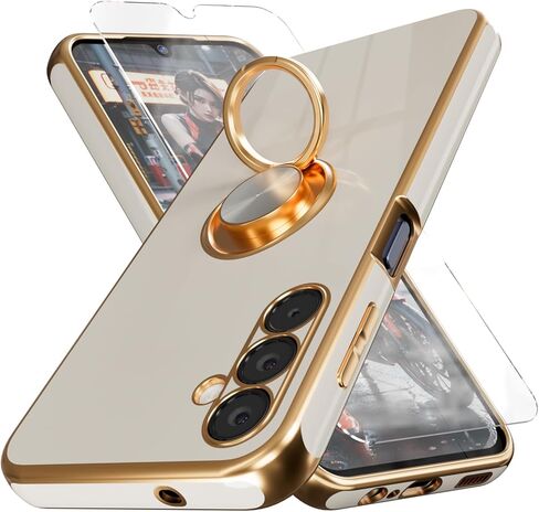for Galaxy A14 5G Phone Case,+Screen Protector,with Magnetic Kickstand,Built-in 360° Rotation Ring Holder,Plating Gold Edge Slim Soft TPU Shockproof Protective Case for Samsung Galaxy A14 5G, Purple in Saudi Arabia