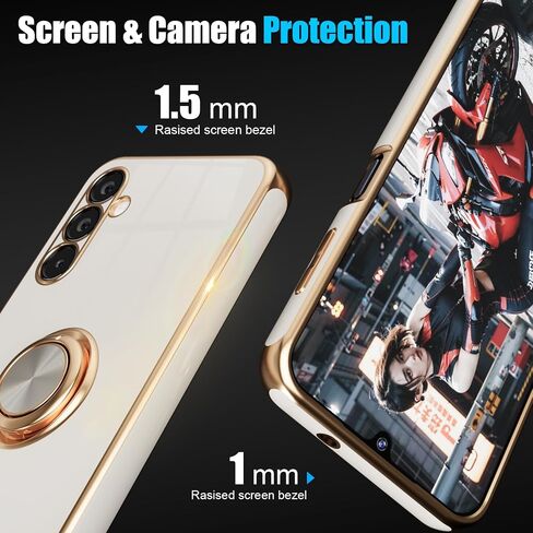 for Galaxy A14 5G Phone Case,+Screen Protector,with Magnetic Kickstand,Built-in 360° Rotation Ring Holder,Plating Gold Edge Slim Soft TPU Shockproof Protective Case for Samsung Galaxy A14 5G, Purple in Saudi Arabia