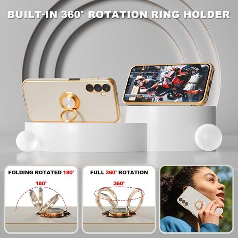 for Galaxy A14 5G Phone Case,+Screen Protector,with Magnetic Kickstand,Built-in 360° Rotation Ring Holder,Plating Gold Edge Slim Soft TPU Shockproof Protective Case for Samsung Galaxy A14 5G, Purple in Saudi Arabia