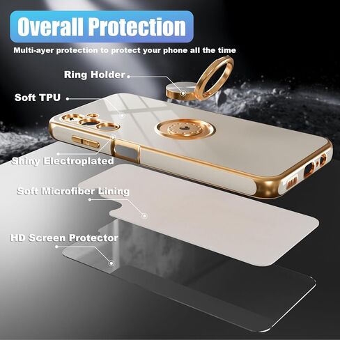 for Galaxy A14 5G Phone Case,+Screen Protector,with Magnetic Kickstand,Built-in 360° Rotation Ring Holder,Plating Gold Edge Slim Soft TPU Shockproof Protective Case for Samsung Galaxy A14 5G, Purple in Saudi Arabia