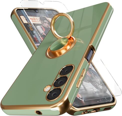 for Galaxy A14 5G Phone Case,+Screen Protector,with Magnetic Kickstand,Built-in 360° Rotation Ring Holder,Plating Gold Edge Slim Soft TPU Shockproof Protective Case for Samsung Galaxy A14 5G, Purple in Saudi Arabia