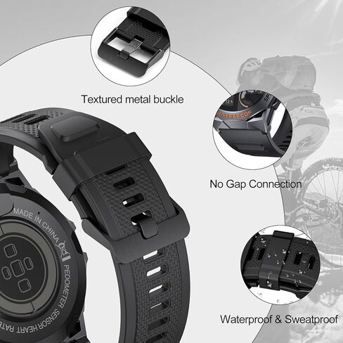 سوار ساعة LIGE 22 ملم من السيليكون للساعة الذكية BW1846/ST19 /SML6، سوار معصم بديل من المطاط الناعم المقاوم للماء قابل للتعديل مع إبزيم رياضي من الفولاذ المقاوم للصدأ مطلي بالفضة (K56-أسود) in Kuwait