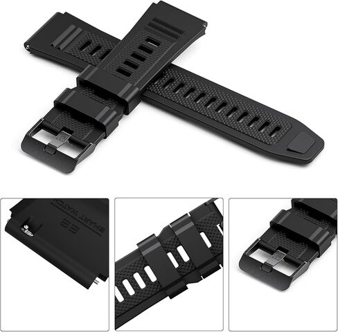 سوار ساعة LIGE 22 ملم من السيليكون للساعة الذكية BW1846/ST19 /SML6، سوار معصم بديل من المطاط الناعم المقاوم للماء قابل للتعديل مع إبزيم رياضي من الفولاذ المقاوم للصدأ مطلي بالفضة (K56-أسود) in Kuwait