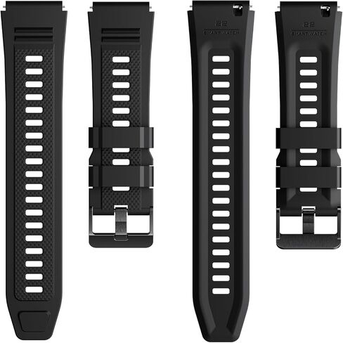 سوار ساعة LIGE 22 ملم من السيليكون للساعة الذكية BW1846/ST19 /SML6، سوار معصم بديل من المطاط الناعم المقاوم للماء قابل للتعديل مع إبزيم رياضي من الفولاذ المقاوم للصدأ مطلي بالفضة (K56-أسود) in Kuwait