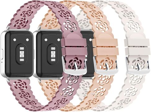 3 Pack Sport Bands Compatible with Samsung Galaxy Fit 3, Slim Lace Breathable Rose Hollowed-out Soft Silicone Replacement Straps Wristbands for Galaxy Fit3 SM-R390 Smart Watch Women Men in Saudi Arabia