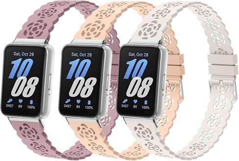 3 Pack Sport Bands Compatible with Samsung Galaxy Fit 3, Slim Lace Breathable Rose Hollowed-out Soft Silicone Replacement Straps Wristbands for Galaxy Fit3 SM-R390 Smart Watch Women Men in Saudi Arabia