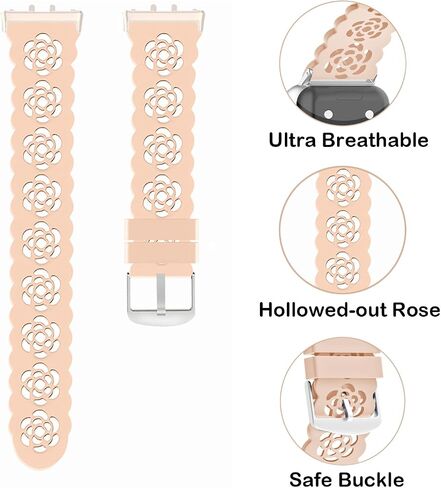 3 Pack Sport Bands Compatible with Samsung Galaxy Fit 3, Slim Lace Breathable Rose Hollowed-out Soft Silicone Replacement Straps Wristbands for Galaxy Fit3 SM-R390 Smart Watch Women Men in Saudi Arabia