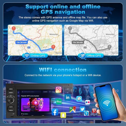 ستيريو سيارة Android 12 لسيارة Ford Transit/Transit Connect 2007-2012، راديو سيارة بشاشة لمس IPS 7 بوصة مع Carplay لاسلكي/Android Auto، DSP، بلوتوث، كاميرا احتياطية، 2+32 in Saudi Arabia