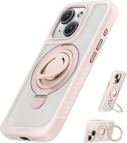 Anker Magnetic Ring Stand for iPhone 16 Pro Max Case, Silicone Finger Ring Grip Stand Holder, Military Grade Drop Tested, Compatible with MagSafe, Built in Kickstand, Soft Edge Anti-Fingerprint, Black in Saudi Arabia