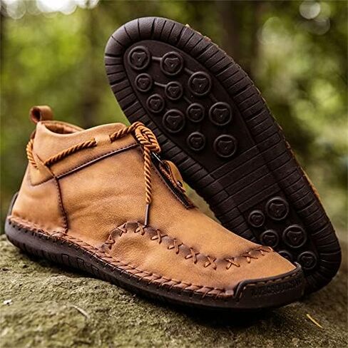 Women's Solid Color Casual Boots, Western Ankle Boots Leather Casual LightweightHand Stitching for Outdoor Workings in Kuwait