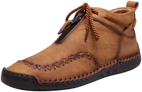 Women's Solid Color Casual Boots, Western Ankle Boots Leather Casual LightweightHand Stitching for Outdoor Workings in Kuwait