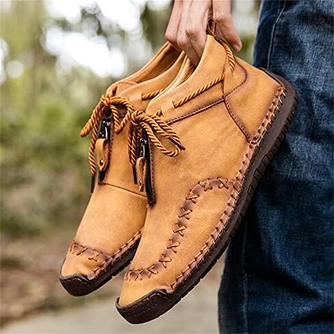 Women's Solid Color Casual Boots, Western Ankle Boots Leather Casual LightweightHand Stitching for Outdoor Workings in Kuwait