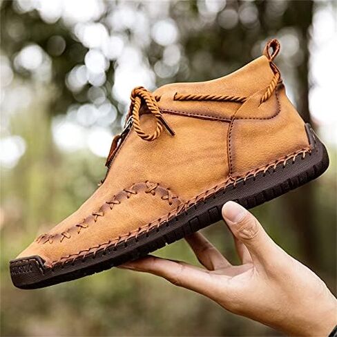 Women's Solid Color Casual Boots, Western Ankle Boots Leather Casual LightweightHand Stitching for Outdoor Workings in Kuwait