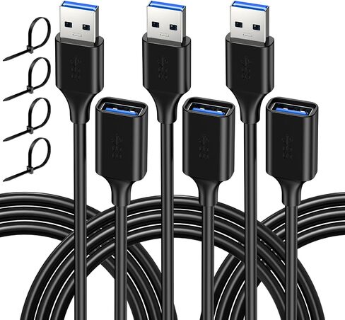 USB Extender Cord 10FT(3 Pack), USB 3.0 Extension Cable, USB A Male to Female, Compatible for USB Flash Drive, Hard Drive, Card Reader, Webcam, Printer, Keyboard, Mouse, Playstation, Xbox, VR Headset in Saudi Arabia
