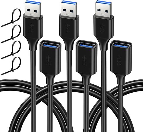 USB Extender Cord 10FT(3 Pack), USB 3.0 Extension Cable, USB A Male to Female, Compatible for USB Flash Drive, Hard Drive, Card Reader, Webcam, Printer, Keyboard, Mouse, Playstation, Xbox, VR Headset in Saudi Arabia