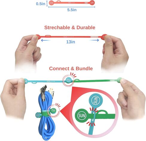 SUNFICON 10 PCS Upgraded Long Magnetic Cord Organizers Cable Clips Cable Straps 2023 New Silicone Twist Ties Colorful Appliance Headphone Cord Holder Manager Bookmark Whiteboard Fridge Magnet Keychain in Saudi Arabia