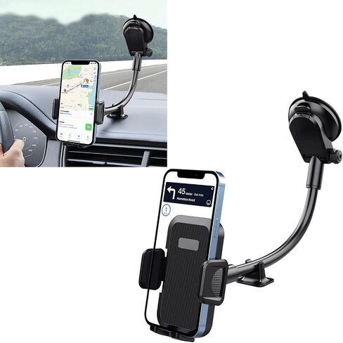 Pack-1 Car Cell Phone Holder, 360 Degrees Long Arm Dashboard Windshield Car Phone Holder, Universal Anti-Shake Smartphone Holder with Strong Suction Cup, for Most Smartphones (Black #ML-190) in Saudi Arabia