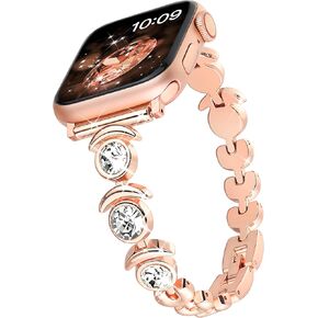 Compatible with Dressy Designer Bling Thin Apple Watch Bands for Women Men 44mm 45mm 49mm 42mm 46mm, Crescent Moon iWatch Bands for Apple Watch Ultra 2 1 SE Series 10 9 8 7 6 5 4 3 2 Bracelet Band(Silver)