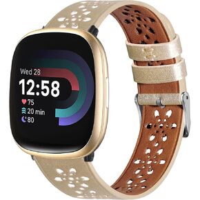 Leather Bands Compatible with Fitbit Versa 4/ Versa 3 / Sense 2 / Sense for Women Men，Breathable Soft Sports Smart Replacement Band for Fitbit Versa 4 Smart Watch