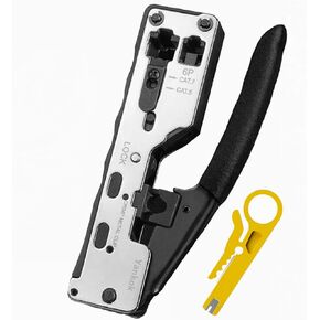 [CAT5/5e CAT6/6a CAT7 Modular Crimper] Crimps Shielded and Unshielded RJ45 (8P8C) RJ12 (6P6C) RJ11 (6P4C) Network Connectors Ethernet Data and Telephone Jacks Silver