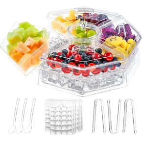Chilled Condiment Server Clear ICY Condiment Bar Condiment Tray ice Party Serving bar with Lid Bar Garnish Holder on ice 5 Removable Compartments