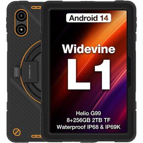 AGM Waterproof Tablet 11 inch Android 14 Tablets, PAD P2 Active with 256GB ROM(TF 2TB), Helio G99 CPU, 8000mAh, 4 Speakers, 5GHz WiFi,50MP+8MP,GPS,Compass,IP68/69K, with Case, Stand, Strap