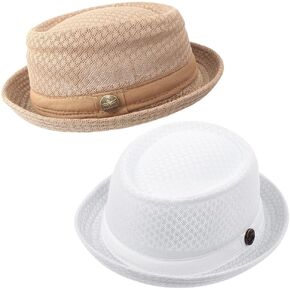 2/6 pcs Women Ladies Mesh Pork Pie Straw Hat Summer 1920S Costume Party Cap Fedora Dad Bowler Flat Top Men Khaki+Grey