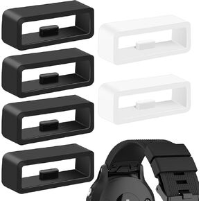 6 Pack Fastener Rings for Garmin Forerunner 55 165 245 645/Garmin Vivoactive 5 3/Venu Sq/Vivomove/Fenix 7S 6S 5S Watch Bands, Silicone Replacement Band Keeper Loop/Holder/Retainer (6*Black)