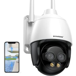 BOAVISION 2K Wireless WiFi Outdoor Camera, Dual Lens Security Camera, 360° PTZ Camera w/Auto Tracking, 4G/Wi-Fi Human Detection, 10X Zoom, Color Night Vision, SD Card Record