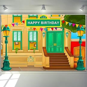 Happy Birthday for Boys and Girls Photography Background Cartoon Street Theme Brick Wall Children's Baby Party Baby Shower Decoration Banner Props Vinyl 7x5 Feet