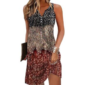 Womens Summer Dress 2024 Casual Button Down V Neck Sleeveless Fashion Boho Floral Beach Dress Sundress A-Line Dress