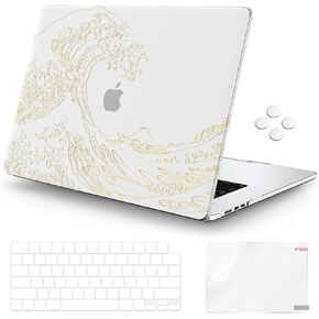 iCasso Compatible with MacBook Air 15 inch Case 2024 2023 M3 M2 Model A3114 A2941,Protective Hard Shell Translucent Case for MacBook air 15.3+Keyboard Cover+Screen Protector, Great Wave Off Kanagawa